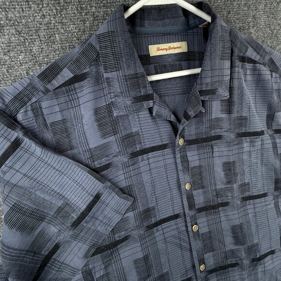 Tommy Bahama Button Up Shirt Short Sleeve Silk Hawaii Tropical Purple Geometric - Picture 2 of 13